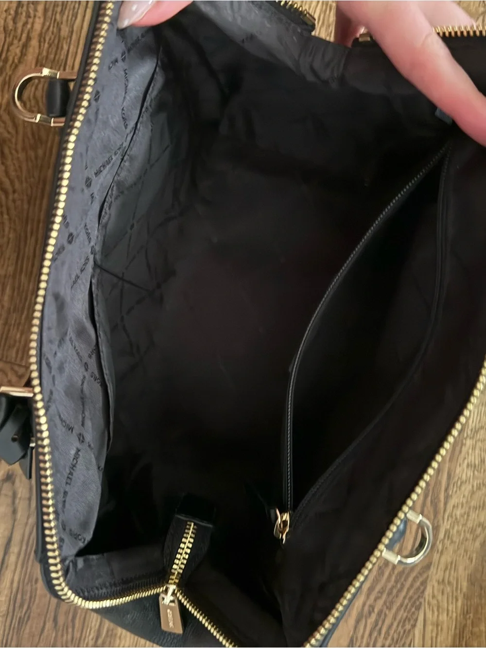 Michael Kors Black Pebble Leather Satchel with Zip Card Case